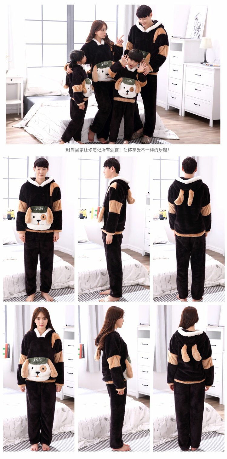 Mùa đông dày flannel cha mẹ trẻ em đồ ngủ phim hoạt hình gia đình của ba chàng trai trùm đầu sang trọng kiểu đồ bộ