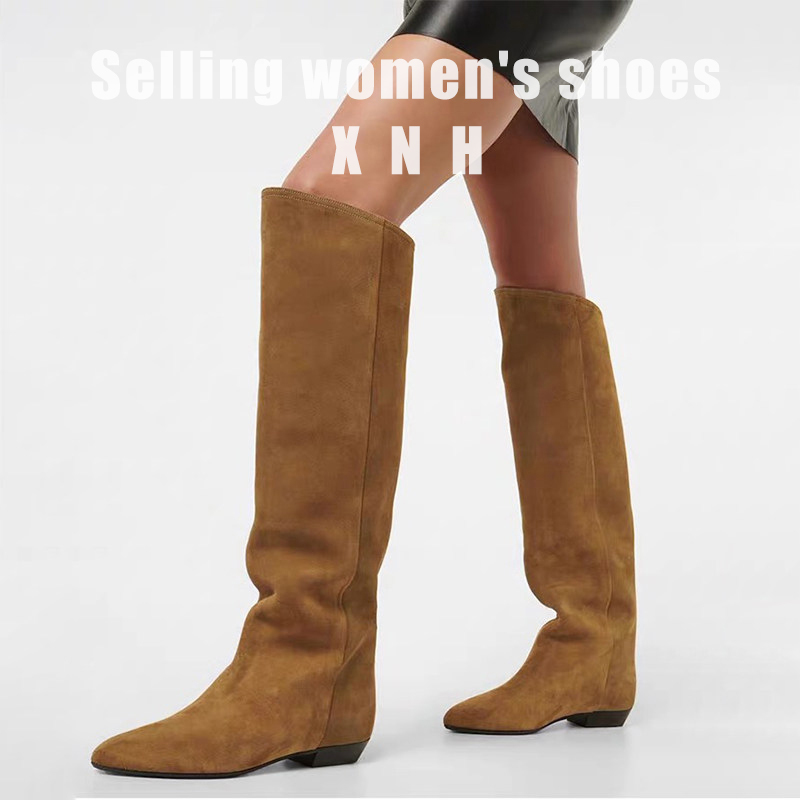 Fashion Show Western Knight 26 Spring High Boots Long Boots Genuine Leather Boots Suede Women's Boots Slip-On Flat Boots