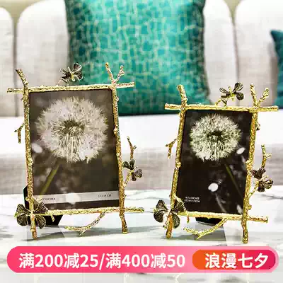 6 inch 7 inch golden butterfly photo frame Light luxury handmade European American model room home metal photo frame decoration