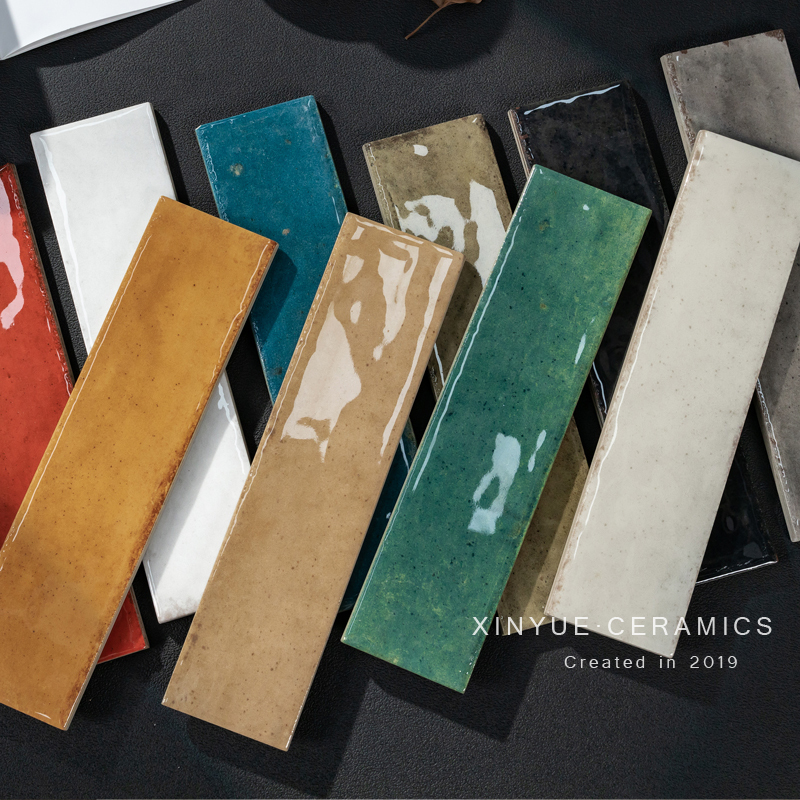 French-Style New Retro Gradient Green Long Strip Tiles for Bathroom, Bar Counter, Handmade Tiles, Restaurant Wall Tiles