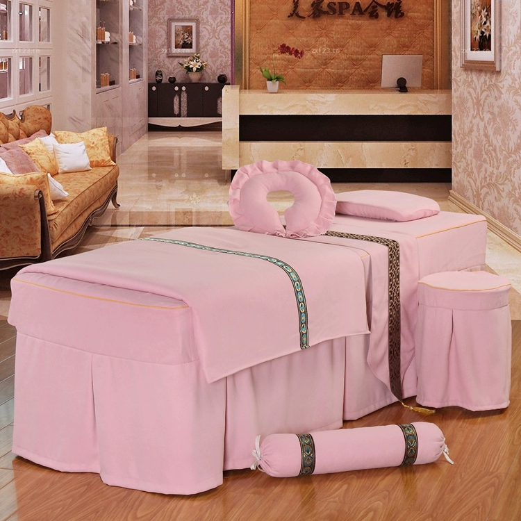 Màu sắc đơn giản làm đẹp thẩm mỹ viện giường bao gồm bốn bộ vải lanh làm đẹp giường massage massage bao gồm tùy chỉnh khử trùng giường đặt