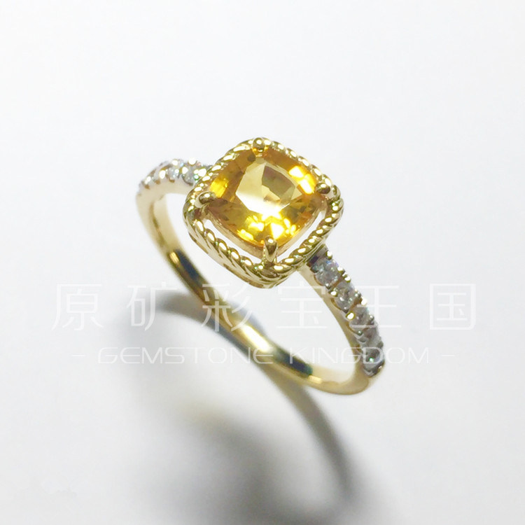 Natural color gemstone Sri Lanka yellow sapphire Canary yellow bare stone set with 18K gold and diamonds Custom-made
