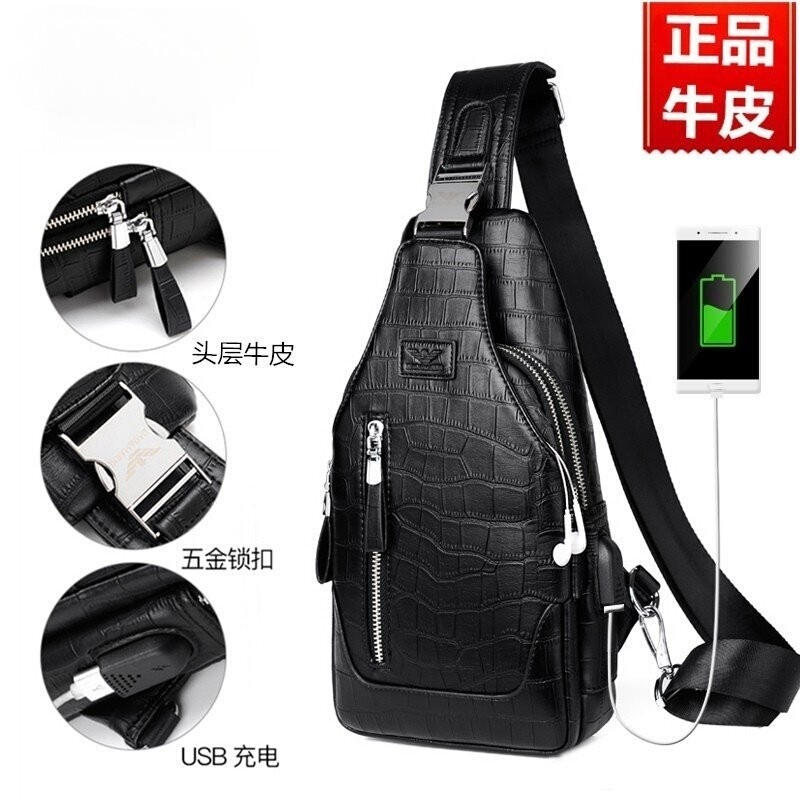 【International Luxury】New Genuine Leather Chest Bag Men's Bag Single Shoulder Crossbody Bag First Layer Cowhide Business Men's Sling Bag