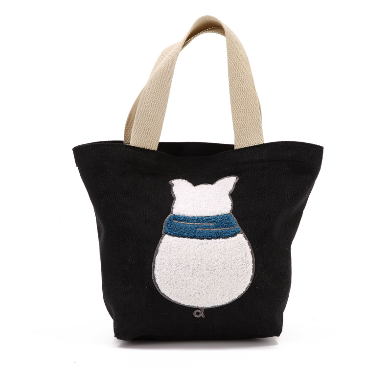 Three-dimensional embroidery thick canvas cartoon shopping bag bento bag