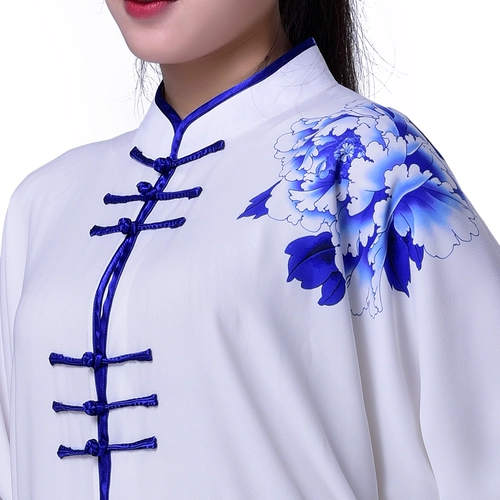 Huanglong Spring и Summer Free Grading jiajia cotton tai chi одежда Женская синяя и белая фарфоровая производительность боевых искусств