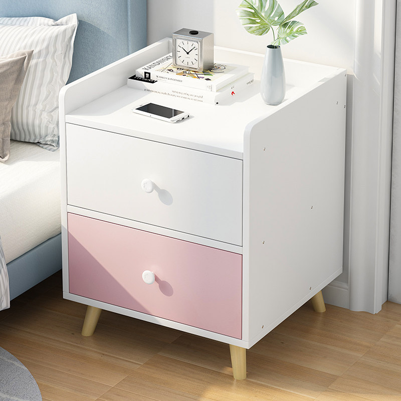 Bedside table light luxury simple girl bedroom small size solid wood leg cabinet modern Nordic simple storage locker