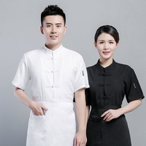 Chefs overalls mens short sleeves summer breathable Hotel Western restaurant chef chef high-grade cotton and hemp Chinese style