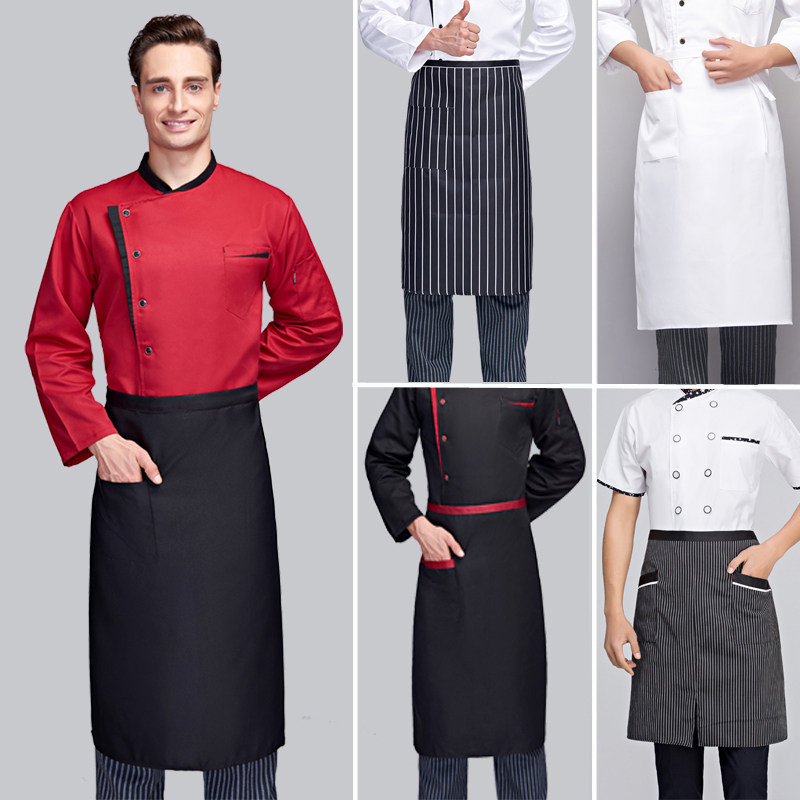 Chef apron half-cut black stripes anti-stained half-round waist cloth kitchen restaurant uniform custom