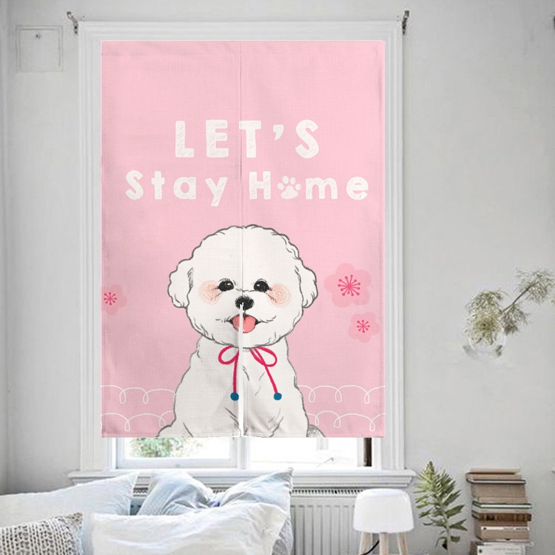 Strawberry Half Tong Dog Year Bio Bear Handsome Matchup Dog Cotton Linen Curtain curtain hanging cloth Original design partition Hyun Guan Curtain