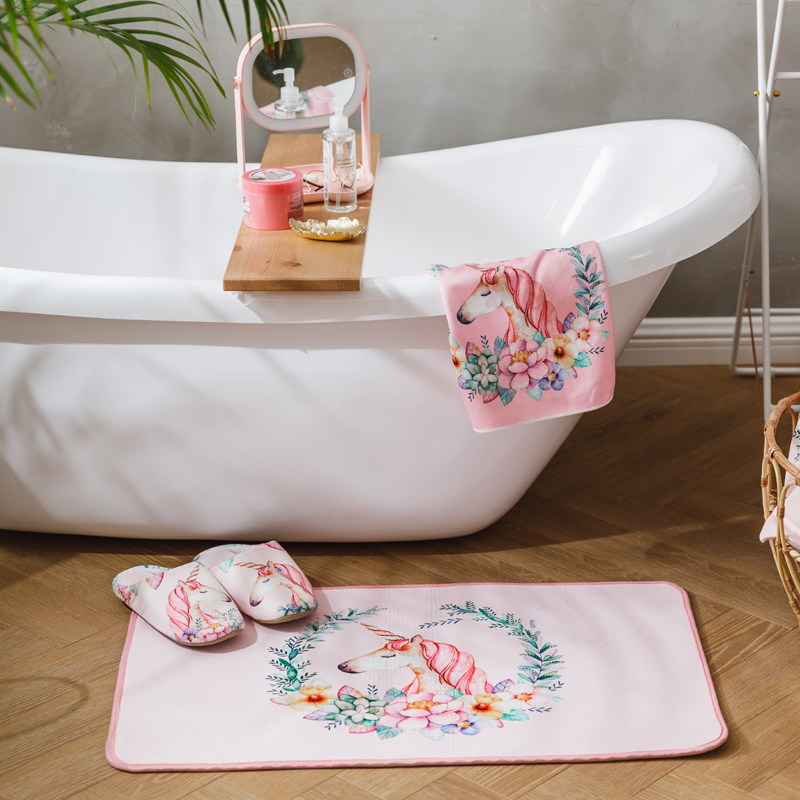 Original design girl heart unicorn Nordic comfort mats home door mats bathroom mats round