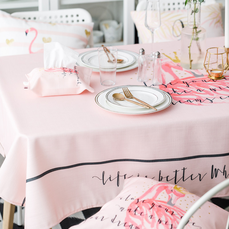 Strawberry Bantang original girl heart pink flamingo ins tablecloth living room square table coffee table round table dust cover cloth