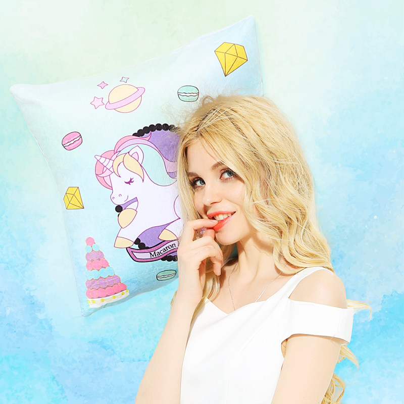 Strawberry Halfpond Unicorn Macaron Original Design Creative Gift Cute Cuddle Back Cushion Removable with Core