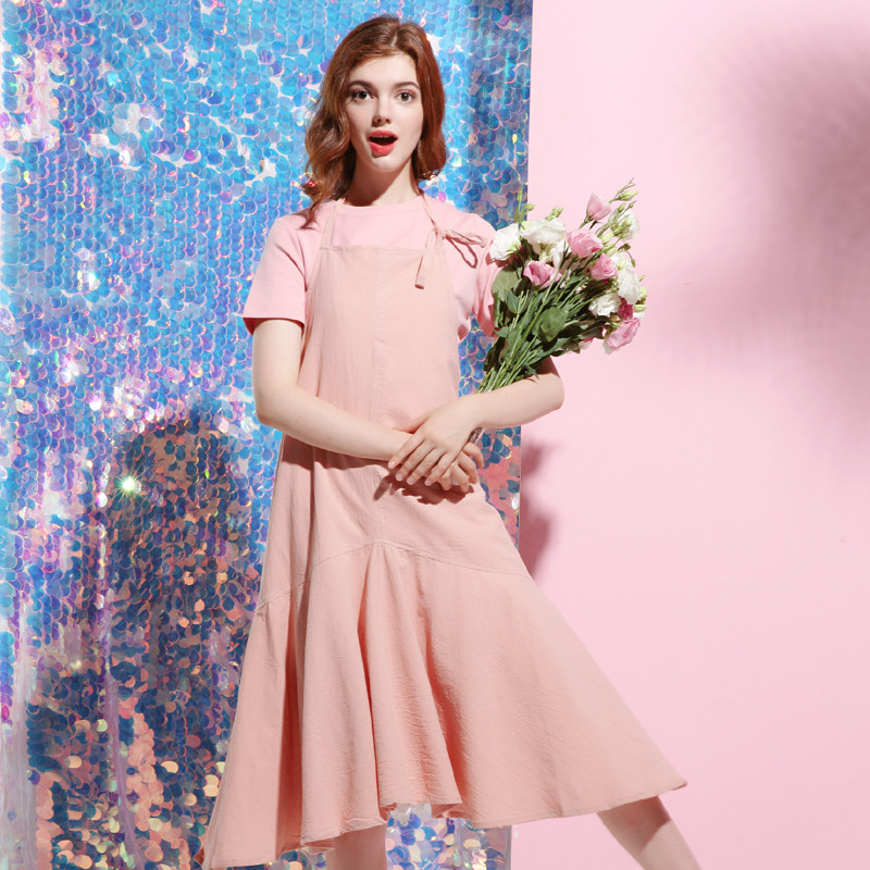 Strawberry half pond washed cotton fishtail apron fresh baking studio flower shop home work service housework cleaning girls