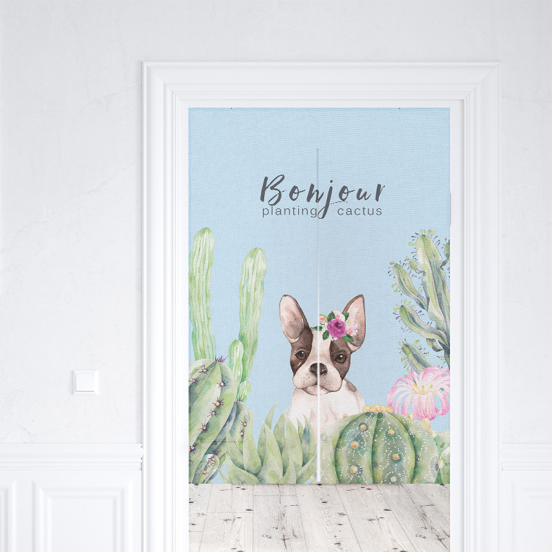 Strawberry Half Pond Bonjour Garden Cacti cactus Fou cotton numb door curtain window curtain cloth Art Original partition Xuanguan blinds