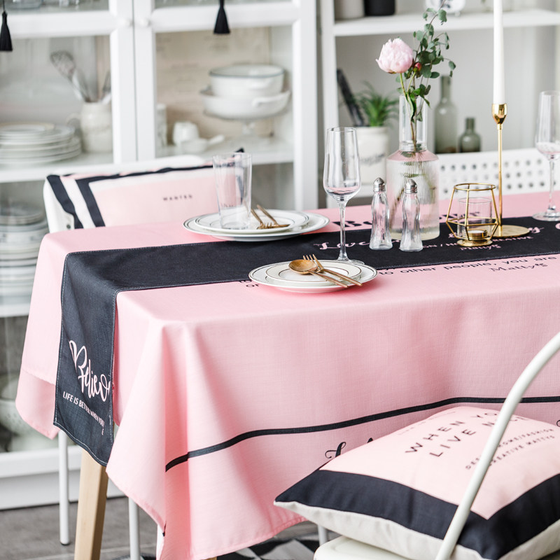 Strawberry Halfpond Original Teenage Girl Hearts Pink ins English CHIC Wind table cloth Living room dust-proof cover cloth Table Flag