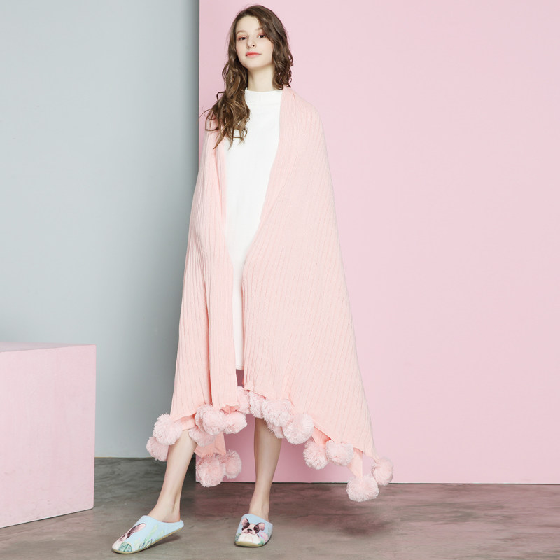 ins millennial pink fairy beauty knit ball blanket Nordic pure cotton blanket air conditioning blanket chic decorative blanket cover blanket shawl