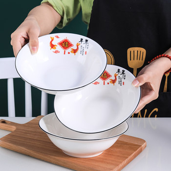 6/10 pack ceramic 6/7/8 inch bucket bowl thickened noodle bowl hotel noodle shop large bowl steamed dish bowl soup bowl special price
