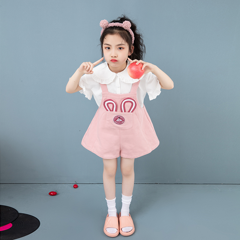 Original cartoon pattern girls overalls 2022 summer new pink foreign style pure cotton wide-leg pants children's girls