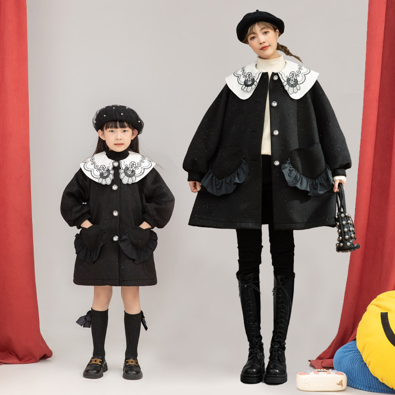 Pro-Child Temperament Embroidered Child Fur Black Coat 2021 New Girl Foreign Pie Thickened Shiny Shiny Coat