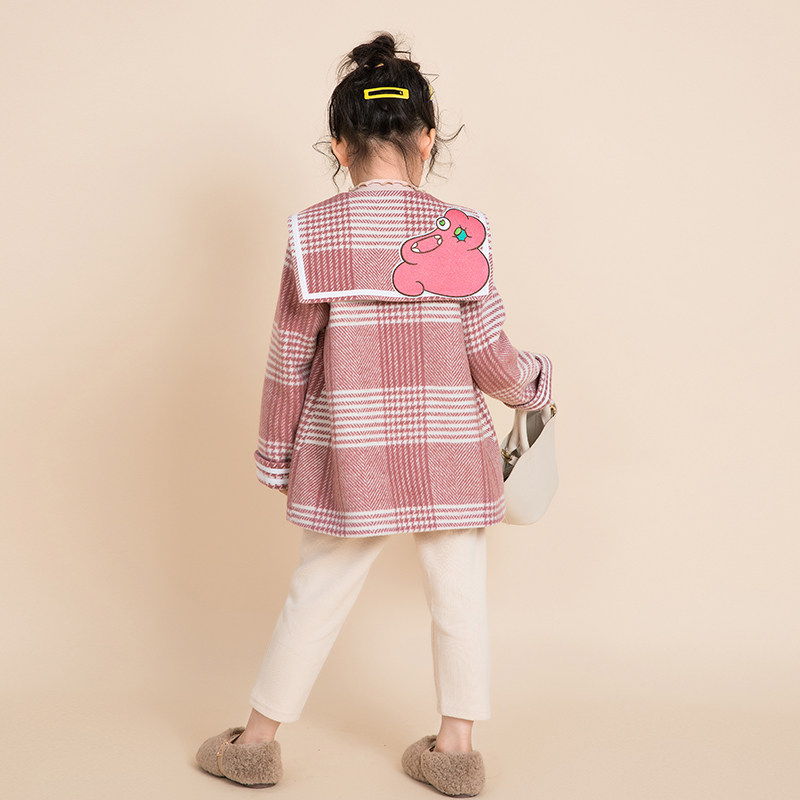 Miss Sunny Original Girls Plaid Wool Coat 2021 Autumn and Winter New Western-style Children's Loose Coat Coat