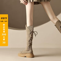 非侈 Высокие сапоги с молнией на платформе, ремень, визуально стройнят, из натуральной кожи