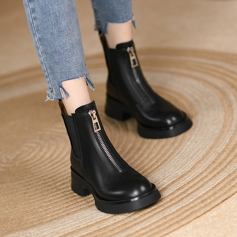 Non-Extravagant Original Ins Surge ~ genuine leather front Laced Martin Boots Woman Early Winter Plus Suede Yingren Wind Thick Underboots