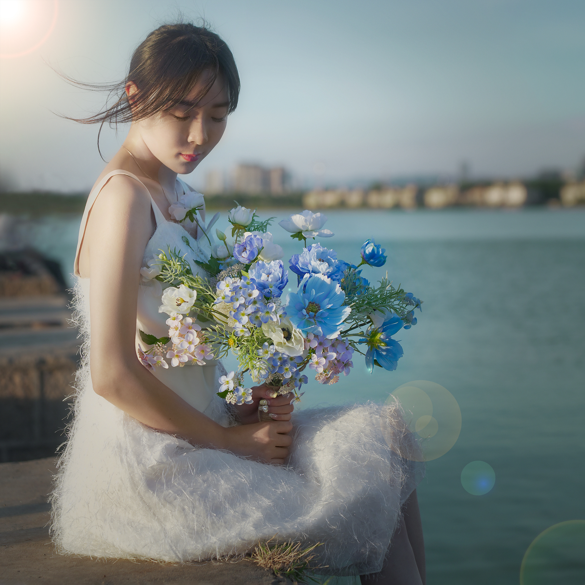 ins meritocratic hand holding bluepurple wedding silk flower emulation fake flower soft dress floral flower arrangement wedding home room