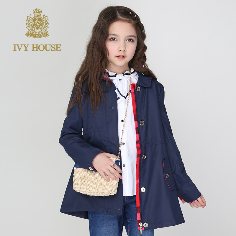 Xuân Thu IVY NHÀ Ivy trẻ em cô gái ăn mặc ăn chay trường lâu Slim áo gió cho trẻ em Mang Coat mới.