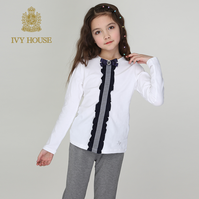 IVY NHÀ Ivy Kids cô gái Xuân Thu Học viện Anh ngữ Gió Long Sleeve SymopenT áo thun hàng đầu.