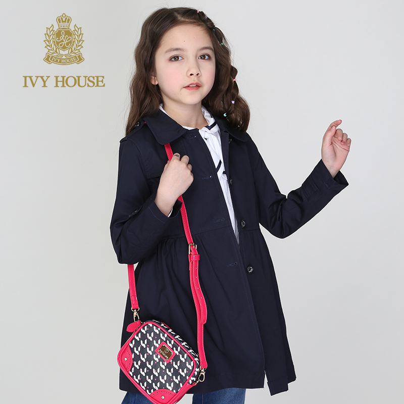 Mùa xuân IVY NHÀ Ivy cô gái cổ điển dài tay Ding Coat trẻ em và mùa thu thời trang mới áo gió.