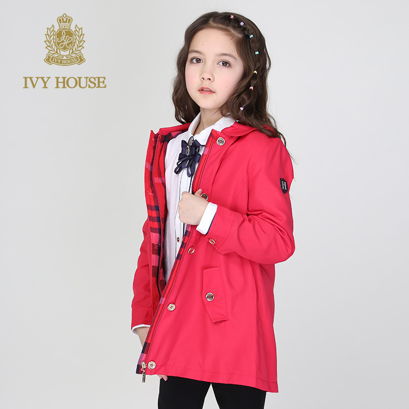 Xuân Thu IVY NHÀ Ivy trẻ em cô gái ăn mặc ăn chay trường lâu Slim áo gió cho trẻ em Mang Coat mới.