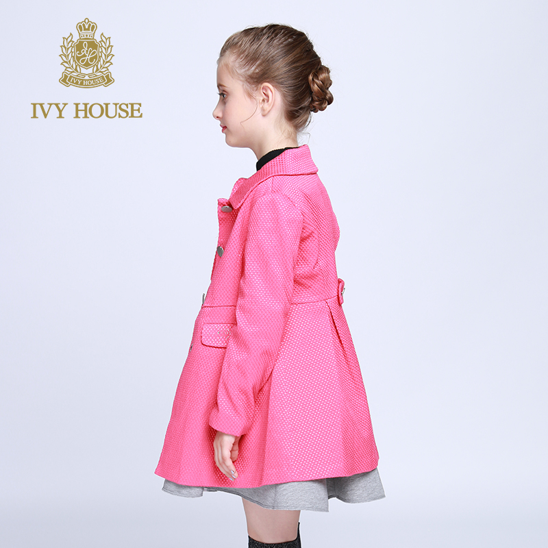 IVY NHÀ Ivy trẻ em mùa xuân / mùa thu cô gái mùa xuân và mùa thu Dresses trung dài đơn hàng oằn lớn Một Swing ingeling áo rãnh