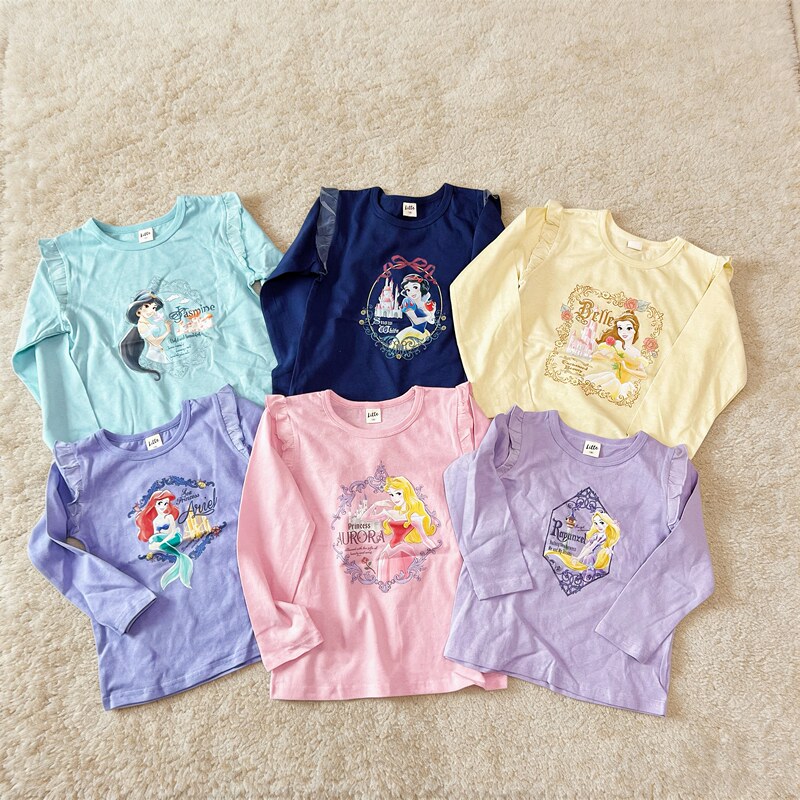 Japanese Order Baby Girl Clothing Littc Princess Long-Sleeve T-Shirt Long-Haired Belle Mermaid Snow White Jasmine (3 Pieces Free Shipping)