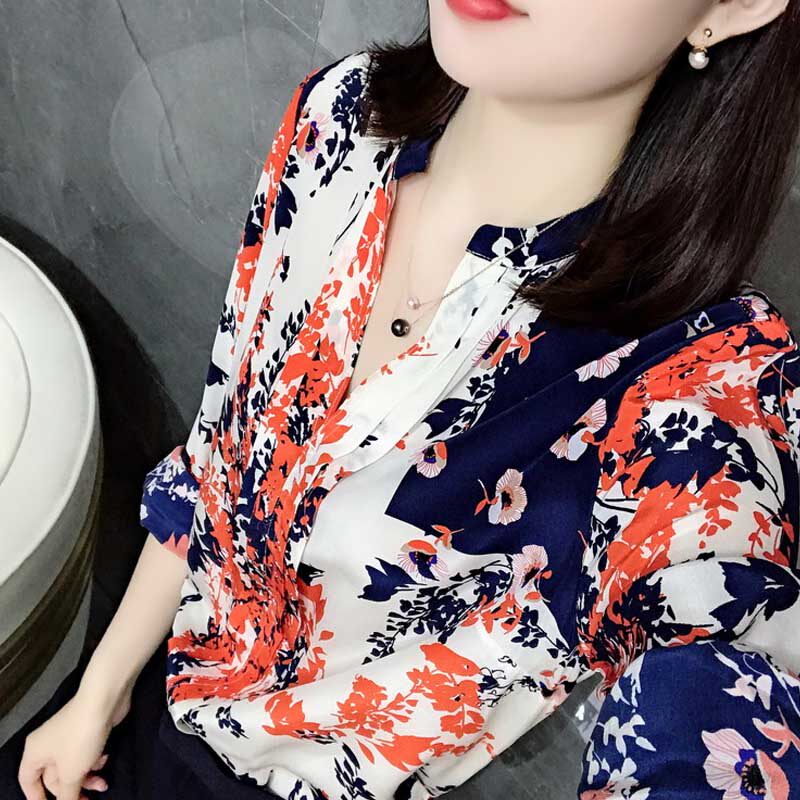Mularsa French ladies printed shirt 2022 new spring and summer light cooked shirt long-sleeved floral V-neck top women