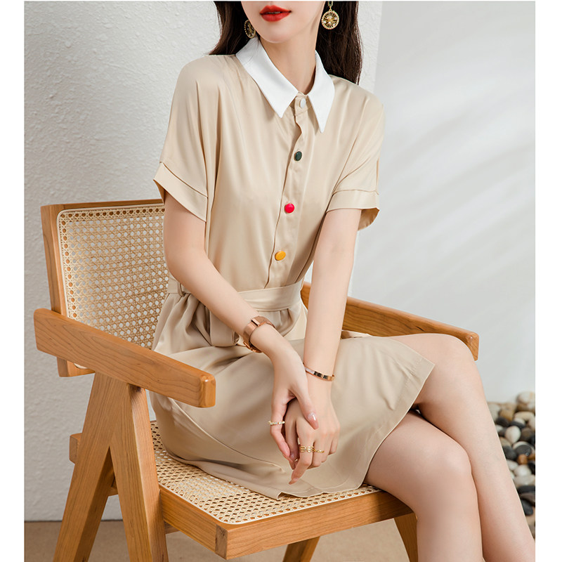 Mularsa Method Advanced Fun Rainbow Buckle Lacing Foreign Dress Women 2022 Summer POLO Turned Shirt Dress