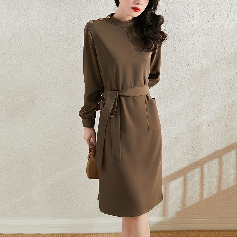 Mularsa method elegant upright collar lace dress for women 2022 spring new cashew slim temperament skirt