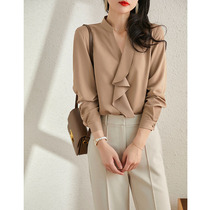 Mularsa Light Lavish Irregular Lotus Leaf Lady Shirt 2021 Spring Autumn New 100 Hitch Pure Color Temperament Blouse