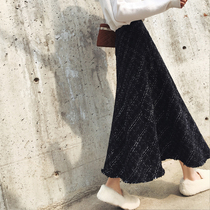 Mularsa High Waist Flow Su Black Plaid Hair Half Body Dress Woman 2021 Autumn Winter New A Character Long Umbrella Skirt