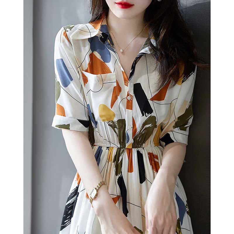Mularsa Advanced Sensation Light Lavish Shirt Style Dress Women 2022 Summer New Cashew Slim Temperament Long Dress