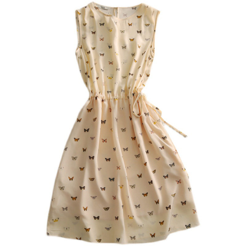 Mularsa Method Type Round Collar Lacing Printed True Silk Dress Woman 2022 Summer close-up Slim Temperament Skirt