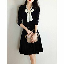 Mularsa French velvet butterfly knot wafting with one-piece dress lady 2022 Early spring new splicing sleeve head skirt