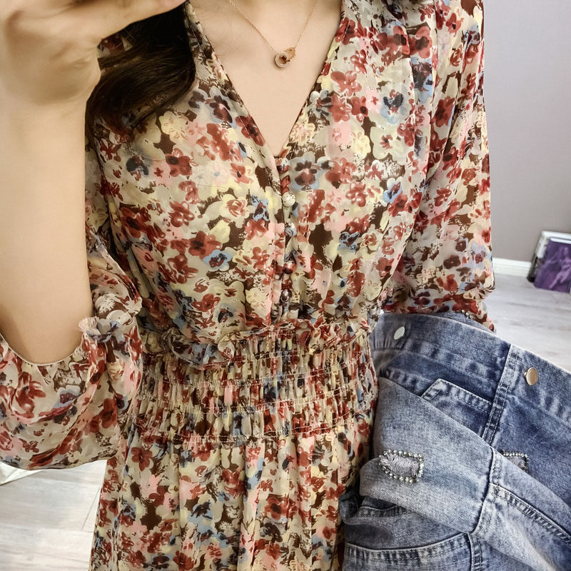 Mularsa method retro crummy floral dress for women 2022 Spring new cashew slim temperament Nehitch