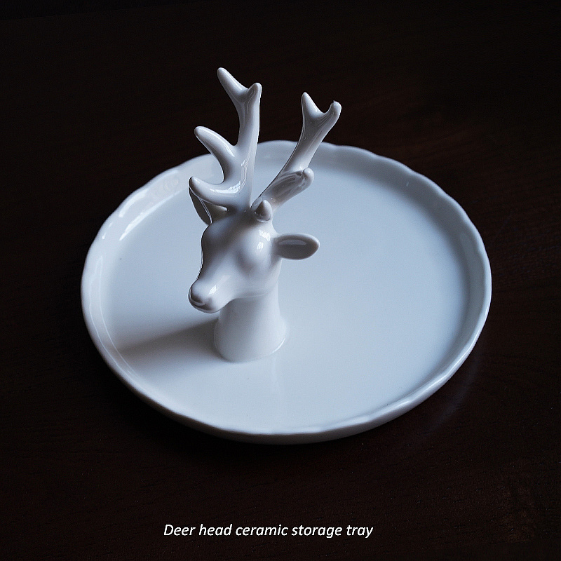 Nordic Style Styling Solid Deer Head Ceramic Disc Trim Tray Jewelry Big disc Wall-mounted Wall Art Disc