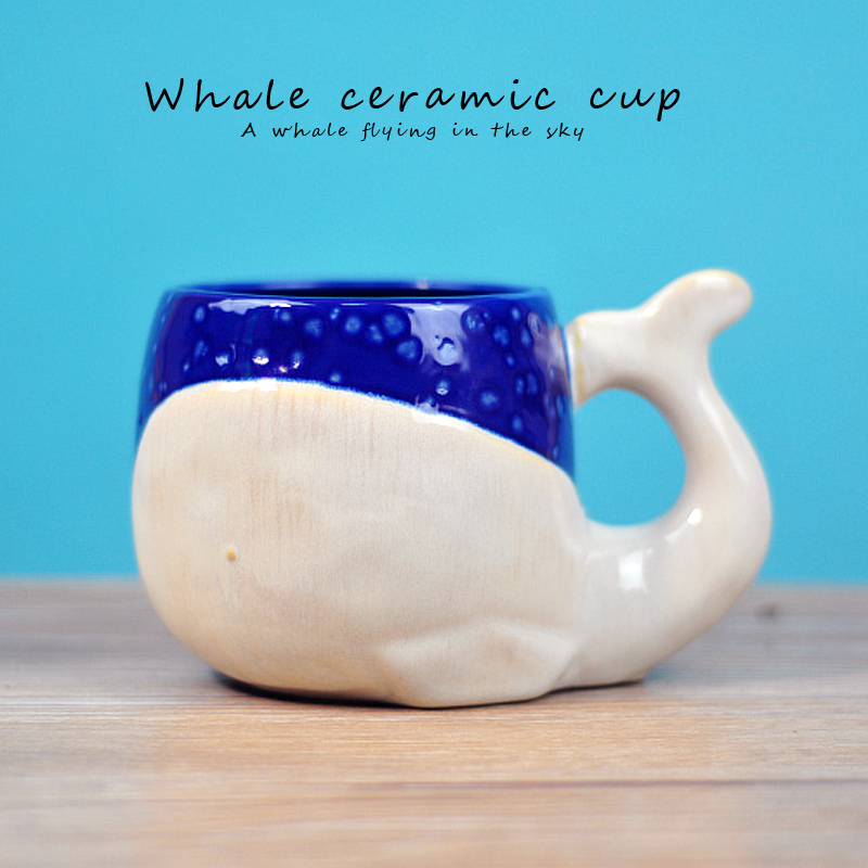 Exit Tail Single Ceramic Styling 3D Whale Cartoon Cup Deep Sea Blue Fish Mark Cup Coffee Cup Large Capacity Water Cup