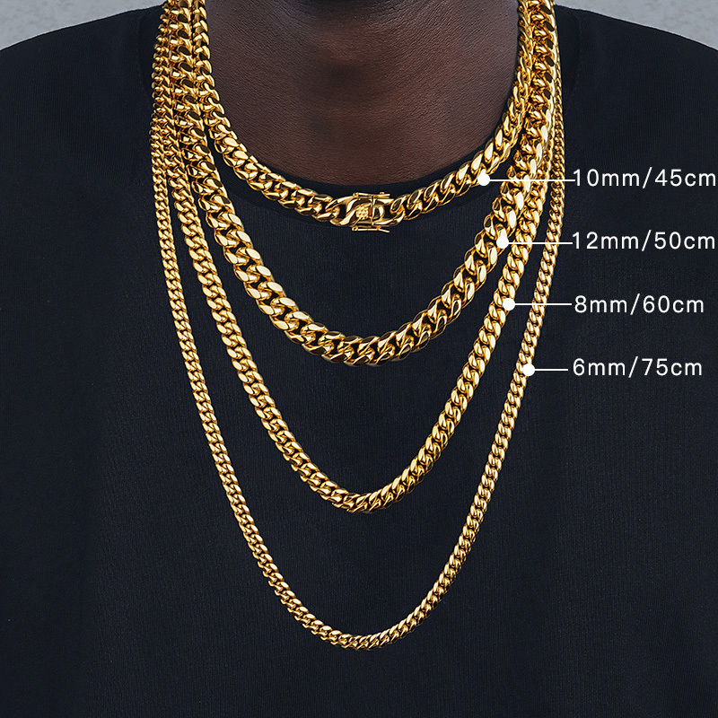Grgr Gold Hip-Hop Cuban Chain Necklace for Men, European and American Trendy Rap Street High-Quality Titanium Steel Women's Plain Chain Neck Chain