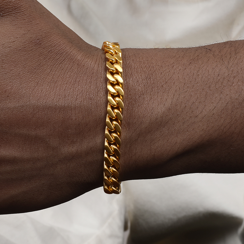 Grgr 18K Gold Cuban Chain Bracelet for Men and Women, Hip-Hop Couple Style, Same Style as Popular in Europe and America, Cuban Link