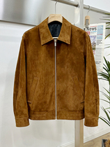 ANNU American trend imported suede genuine leather jacket for men loose lapel short sheepskin jacket coat silhouette