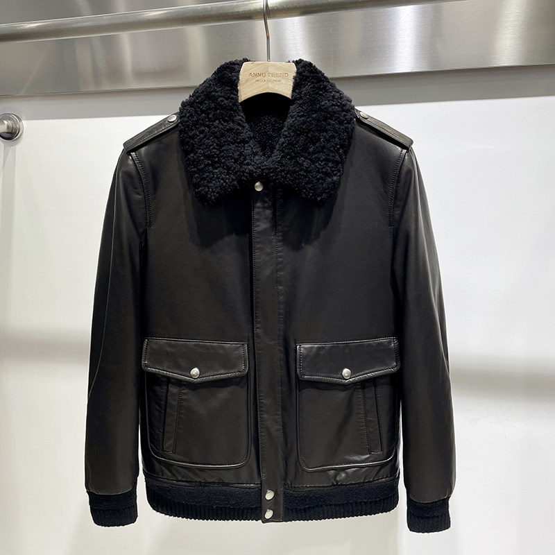 Autumn Winter new SLP Original ecological lamb fur All car jacket jacket Leather Leather Flight Jacket Man