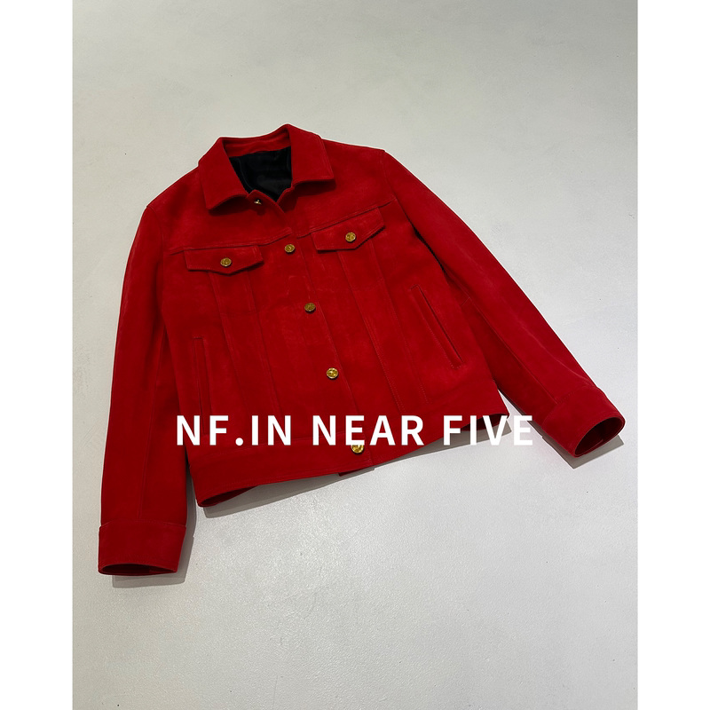 Near Five Shines Brightly, Celebrity-Style Imported Suede Sheepskin Jacket, Men's Genuine Leather Jacket, Red Coat