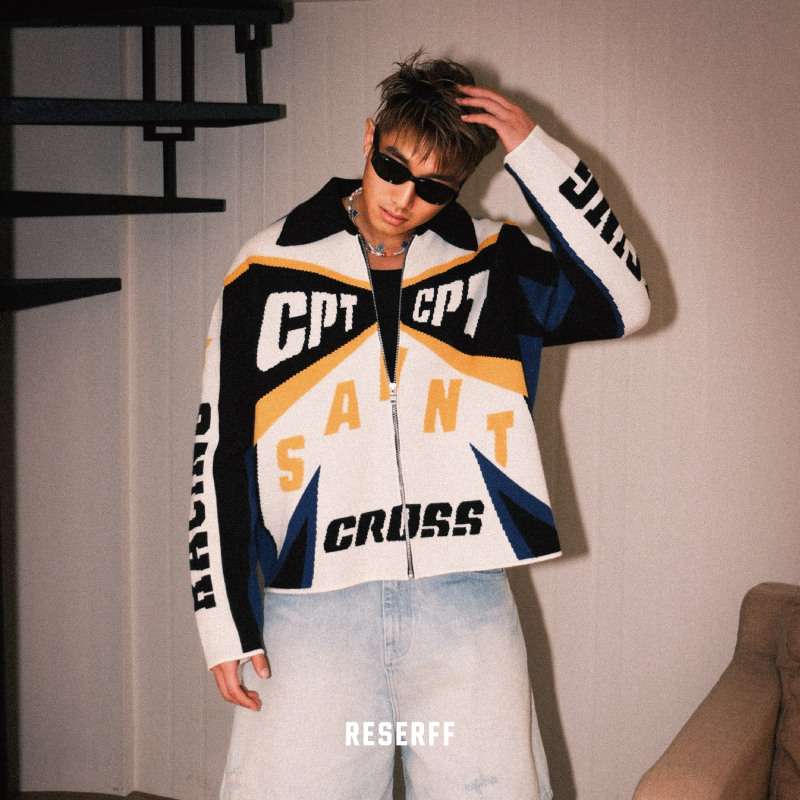 Reserff Cross Rider American High Street Knitted Racing Print Sweater Zipper Jacket Cardigan Top Coat Reserff Cross Rider American High Street Knitted Racing Print Sweater Zipper Jacket Cardigan Top Coat